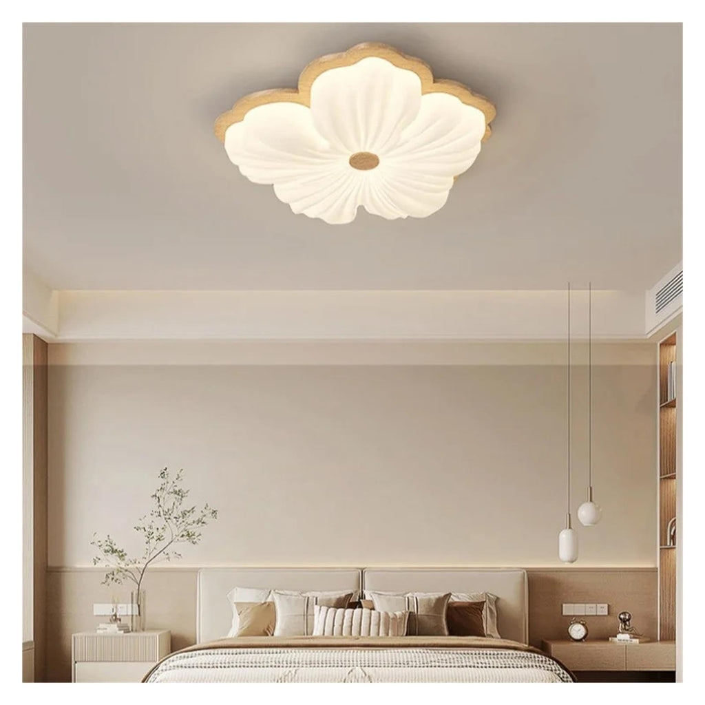 Wooden Color Cream Ceiling Lamp Bedroom LED Chandelier Lighting Stylish