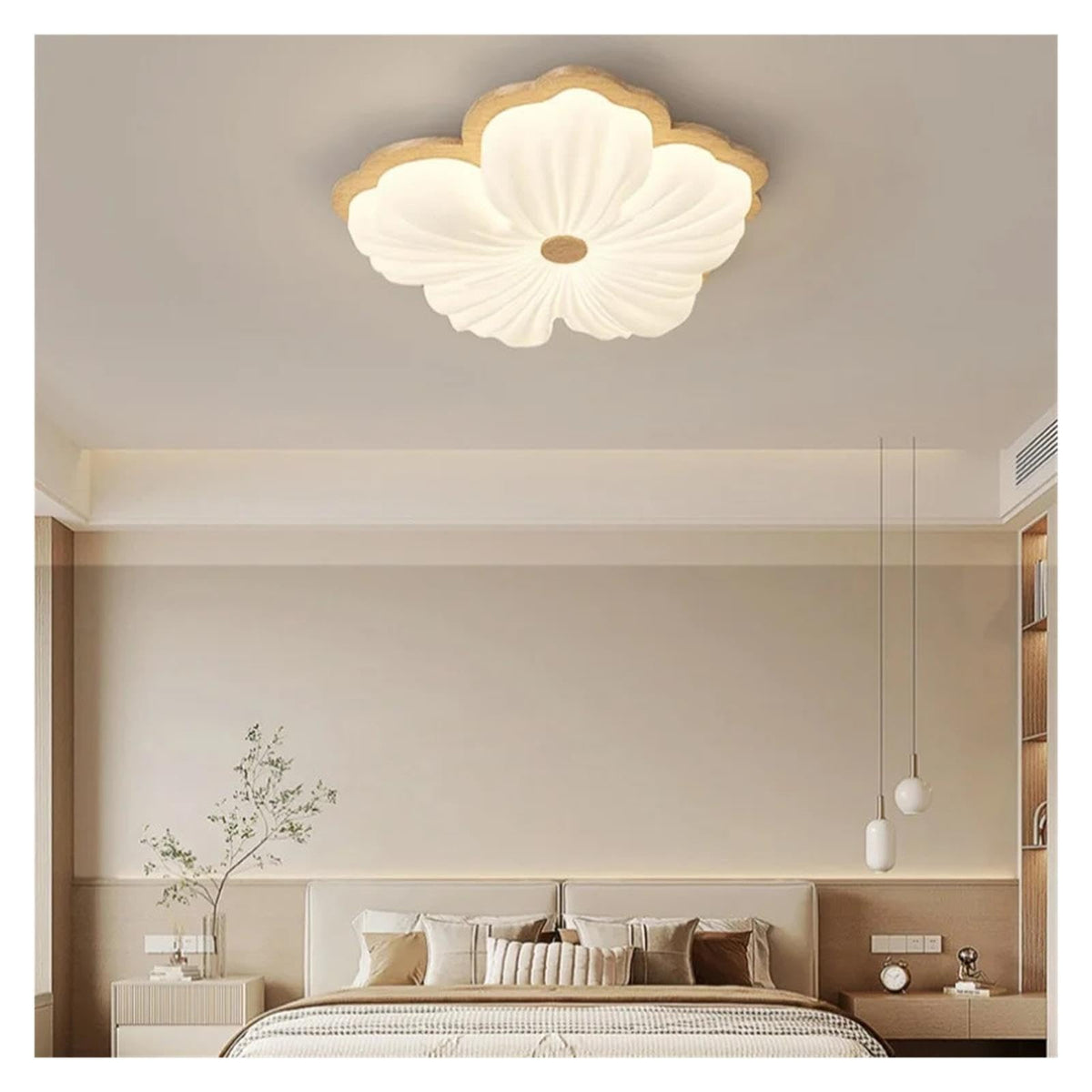 Wooden Color Cream Ceiling Lamp Bedroom LED Chandelier Lighting Stylish