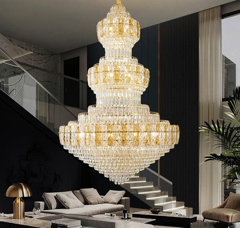 Modern Chandelier, Crystal Duplex Building Headlight Living Room Light Luxury European Villa Jump Floor Lift Empty Hotel Lobby(Amber-D100CM,Warm Light)