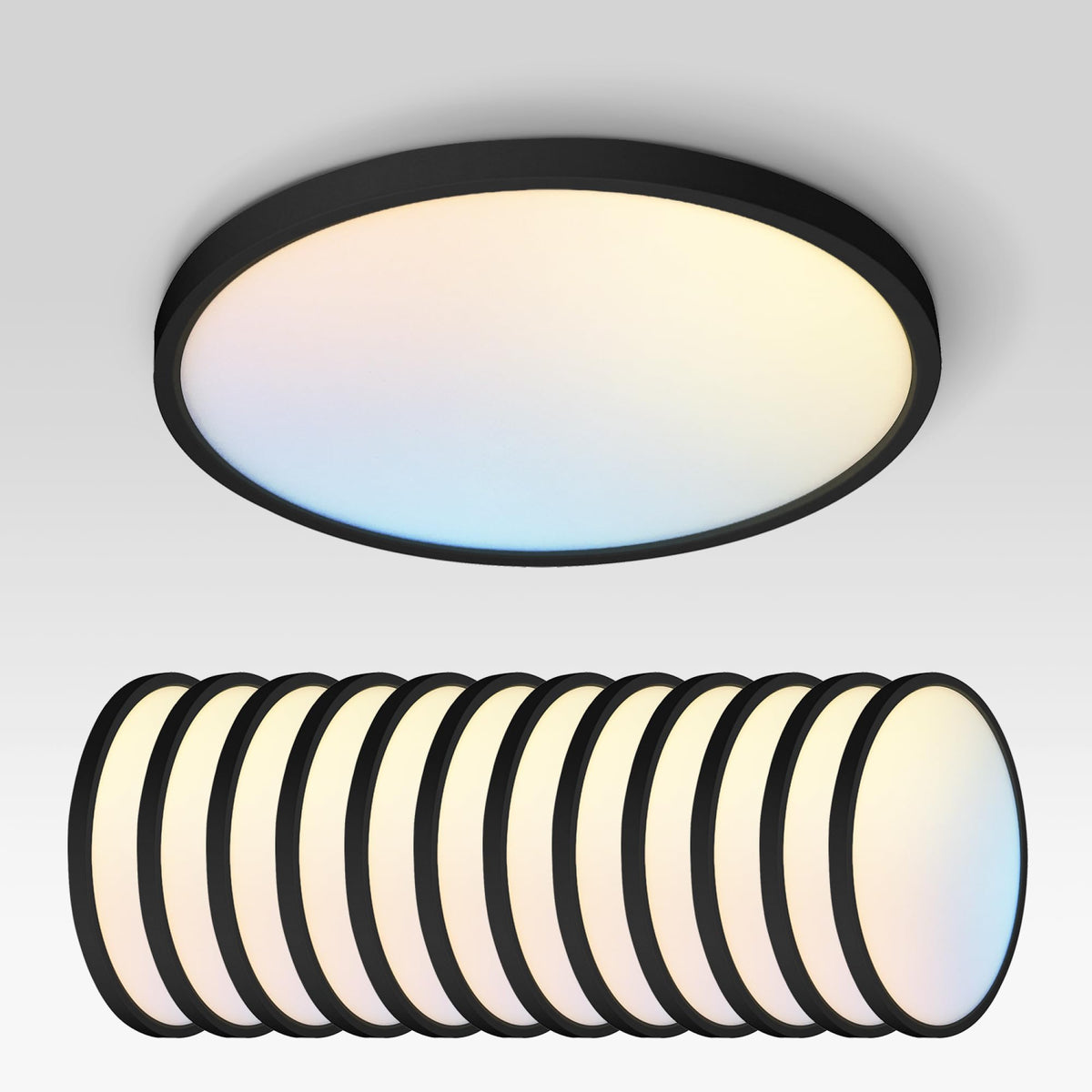 ASD 12" Round LED Flush Mount Ceiling Light 12-Pack | 5CCT | Black