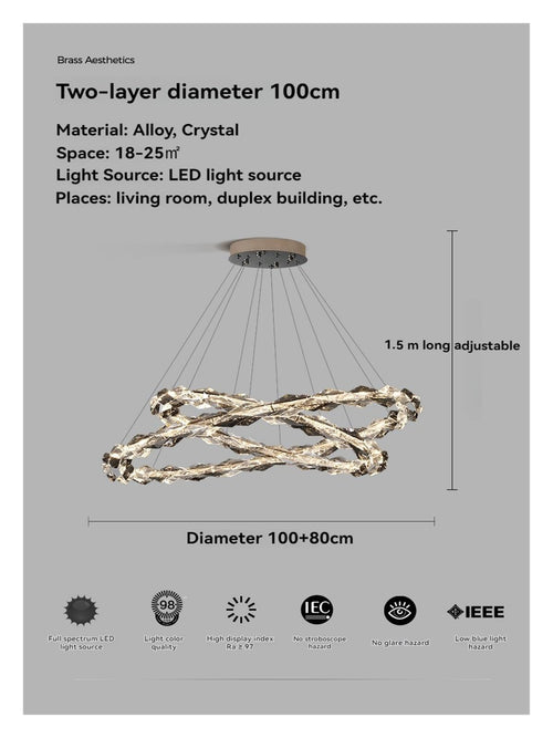 Chandeliers, 2025 Luxury Luster Pendant Light Ring-Shaped Multi-Layer Crystal Ceiling Lamp for Villa Dimmable Custom Living Room Staircas(D100cm with D80cm,Neutral)