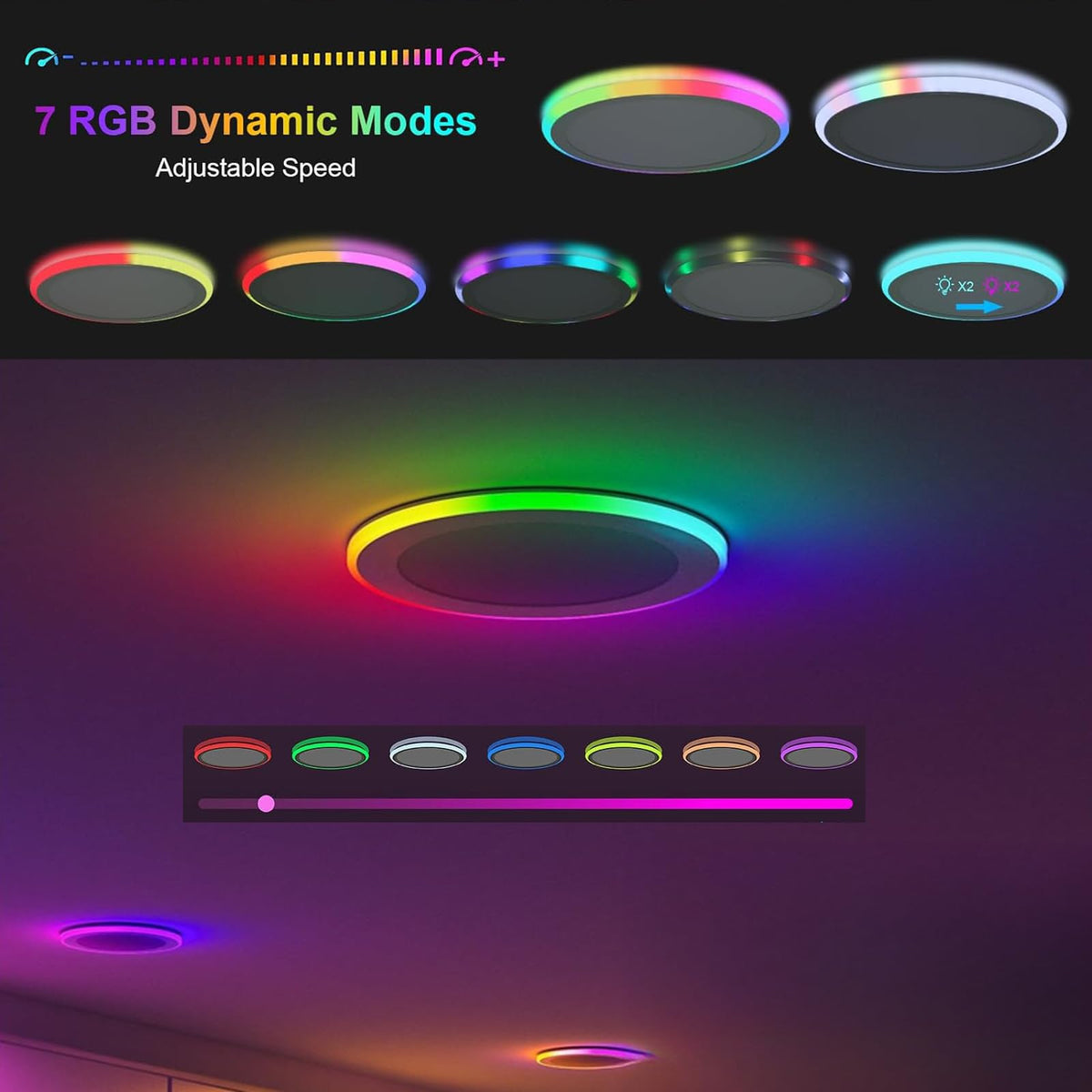 6Pack 13Inch Magic RGB Flush Mount Led Ceiling Light,34W 3400LM Dimmable with Remote Control 3000-6500K+RGB Color Changing Ceiling Light.Surface Round Ceiling Lights for Bedroom Living Room (White)