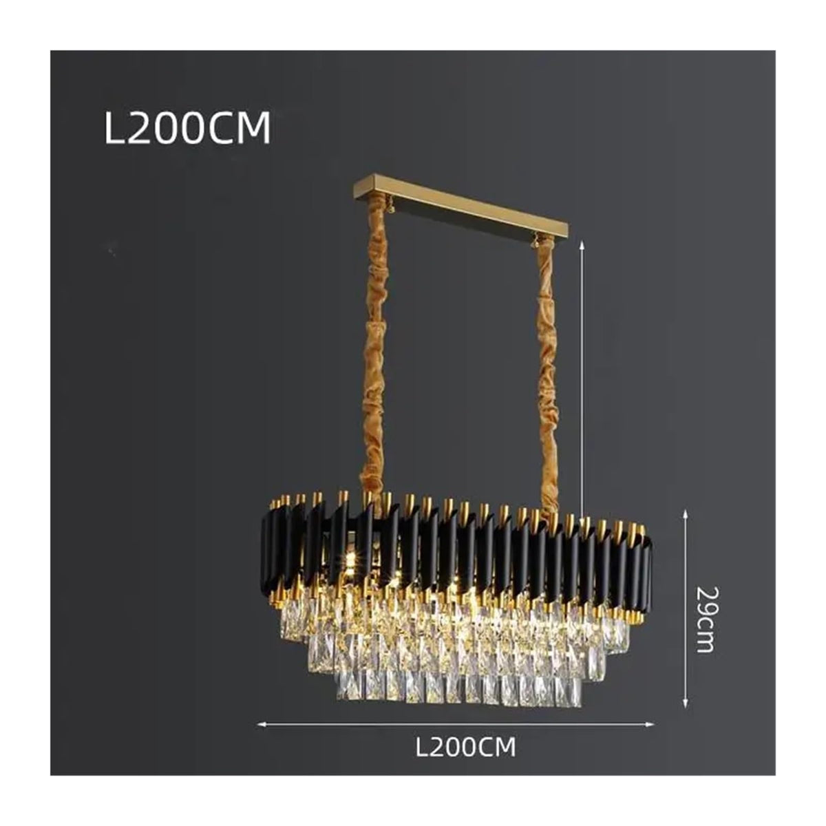 Black Gold Metal Led Chandeliers for Living Room Dining Modern Lustre K9 Crystal Hanging Lamp Indoor Lighting Fixture