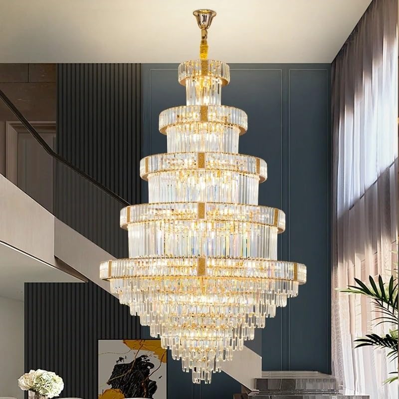Chandelier Light, Compound Building Chandelier Loft High Ceiling Luxurious and High-end Crystal Lamp Villa Hall Living Room(D120CM H190CM,Neutral Light)