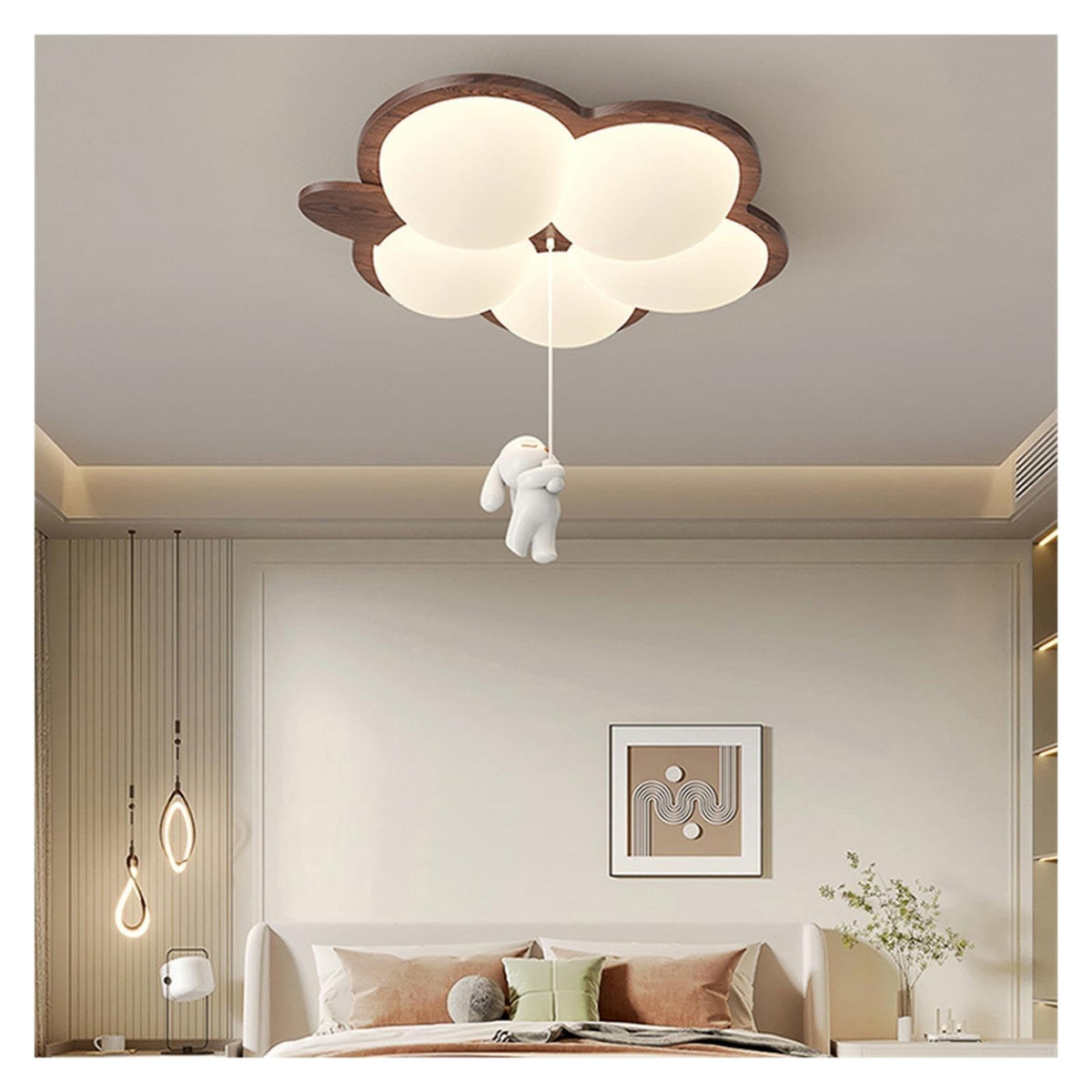 Wooden Color Cream Ceiling Lamp Bedroom LED Chandelier Lighting Stylish