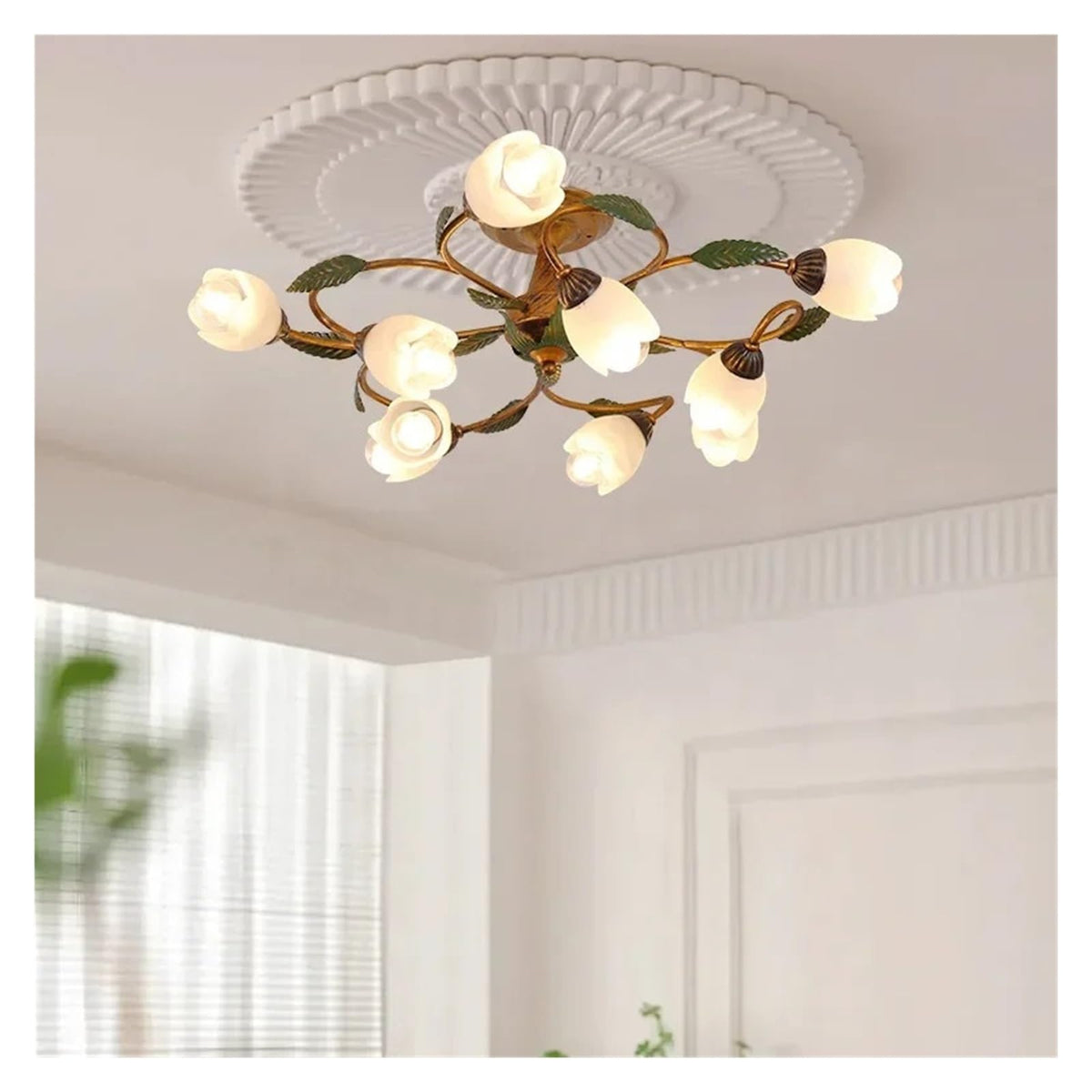 Vintage Flush Mount Ceiling Light Glass Shade Chandelier Antique Iron Metal Fixture,Practical