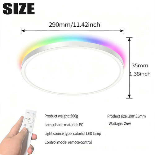 11.4in Backlit RGB Ceiling Light, 32W Ultra-Thin 1.4in,Dimmable