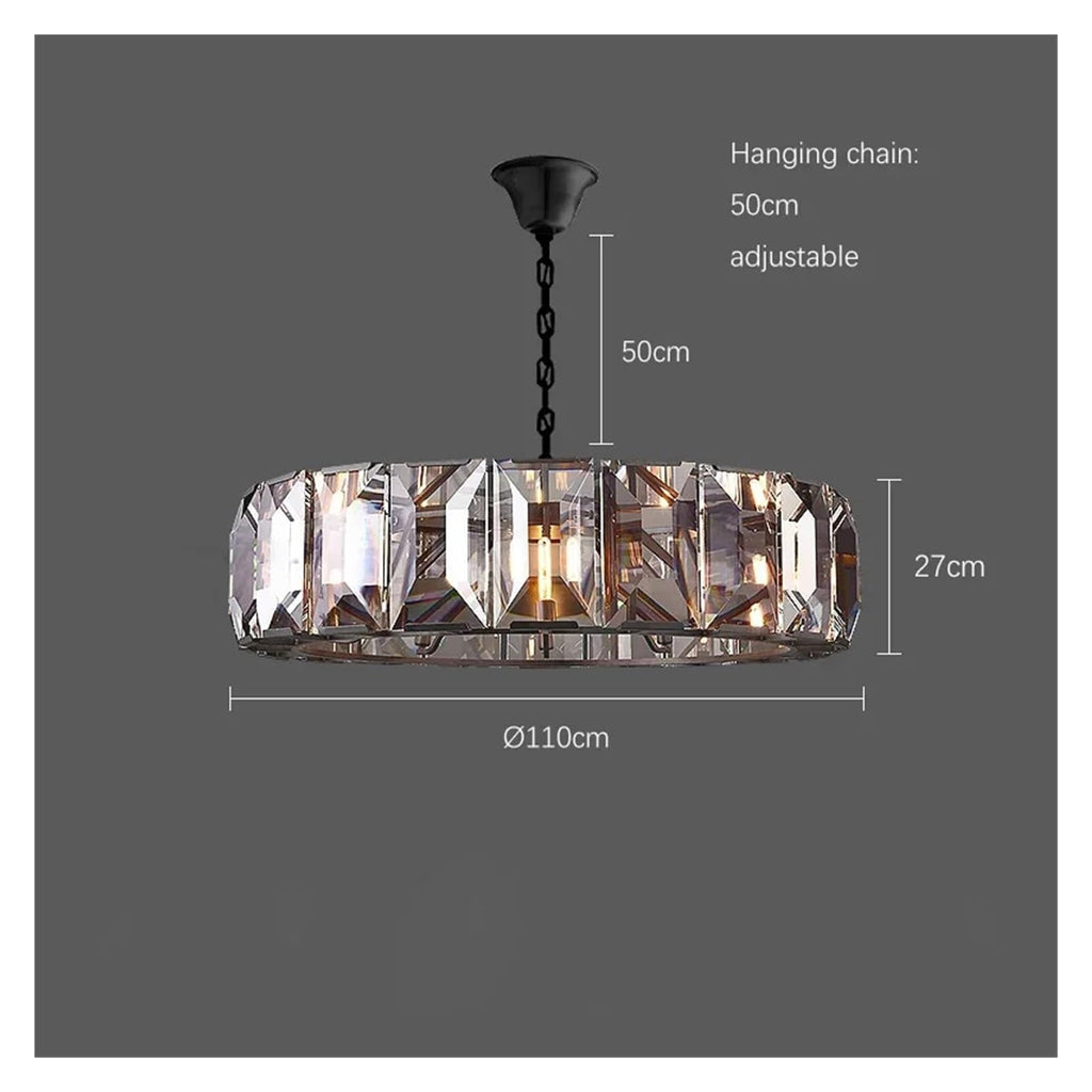 Modern Luxury Rectangular Crystal Dining Room Pendant Light Linear Chandelier with Multi-Faceted Crystal Blocks