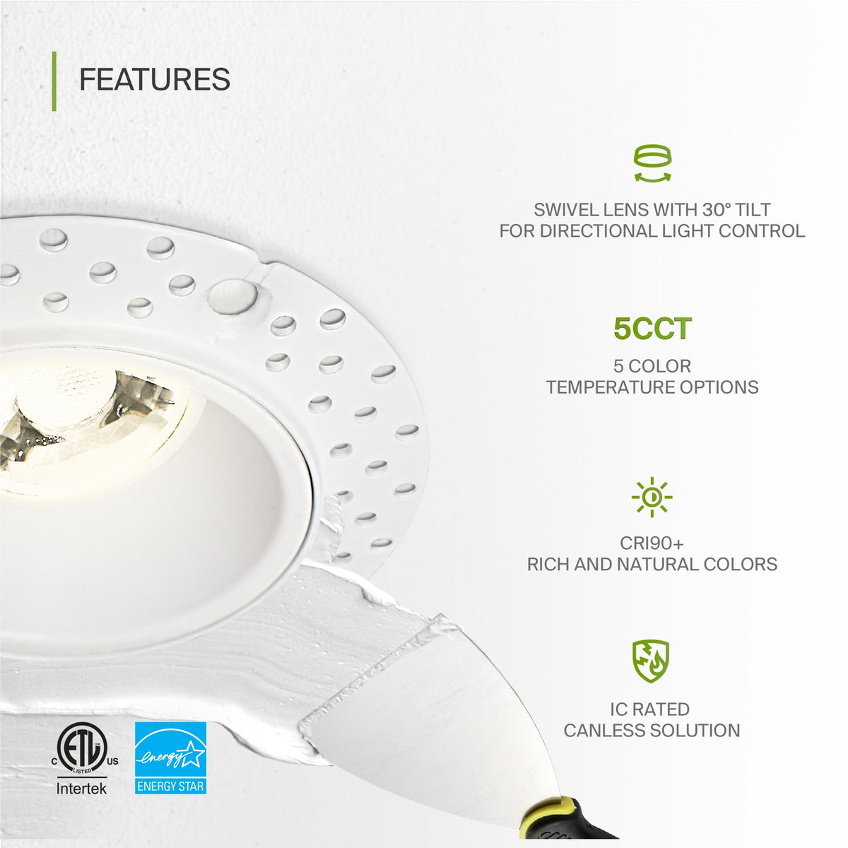 ASD 2 Inch Trimless Gimbal LED Recessed Ceiling Light, Adjustable Directional Downlight with Junction Box, 5CCT 2700K-5000K, 8W 717 Lumens, CRI90+, Anti-Glare, Dimmable, IC & Wet Rated, ETL, 18 Pack