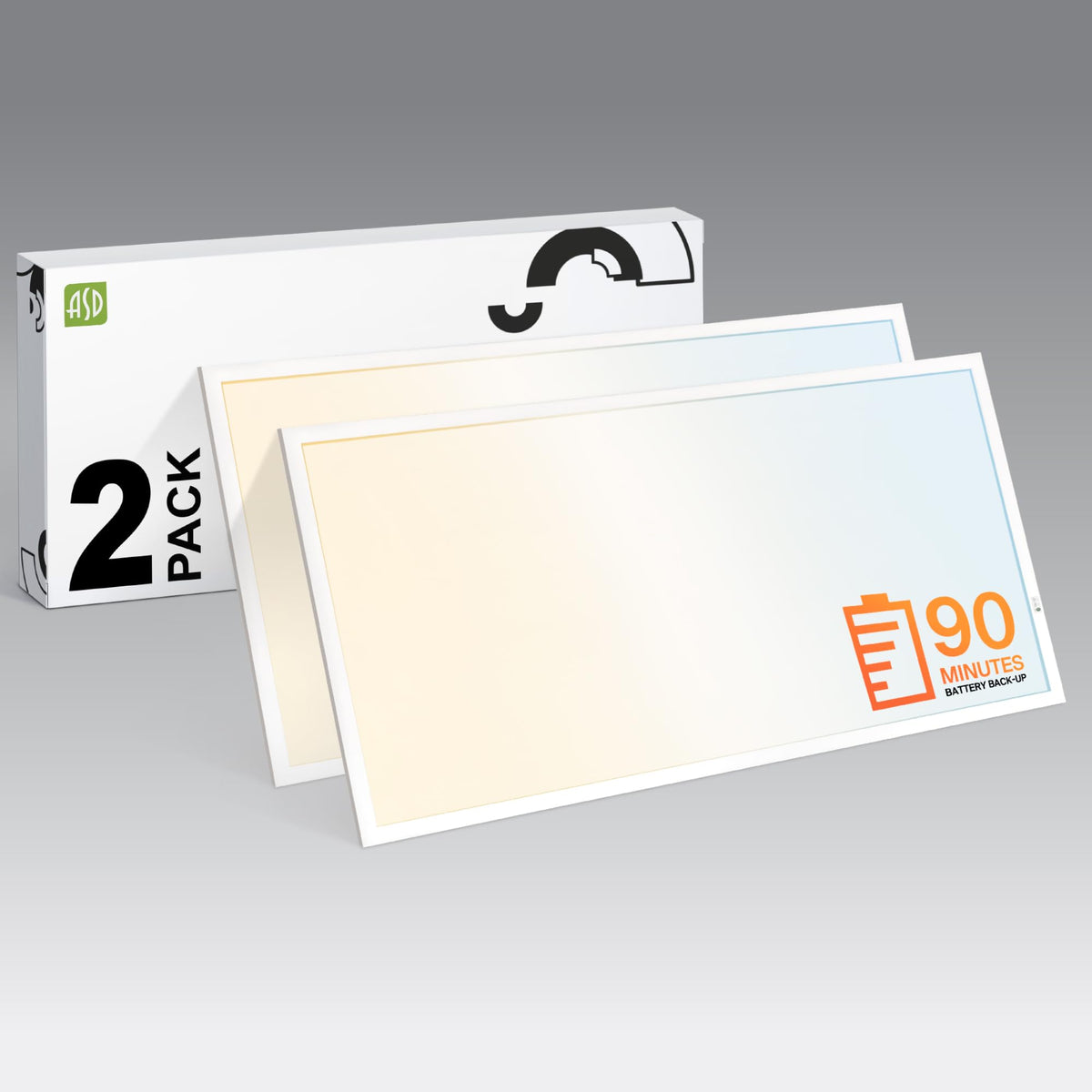 ASD 2x2 LED Flat Panel Light, Emergency Battery Backup UL DLC 2 Pack