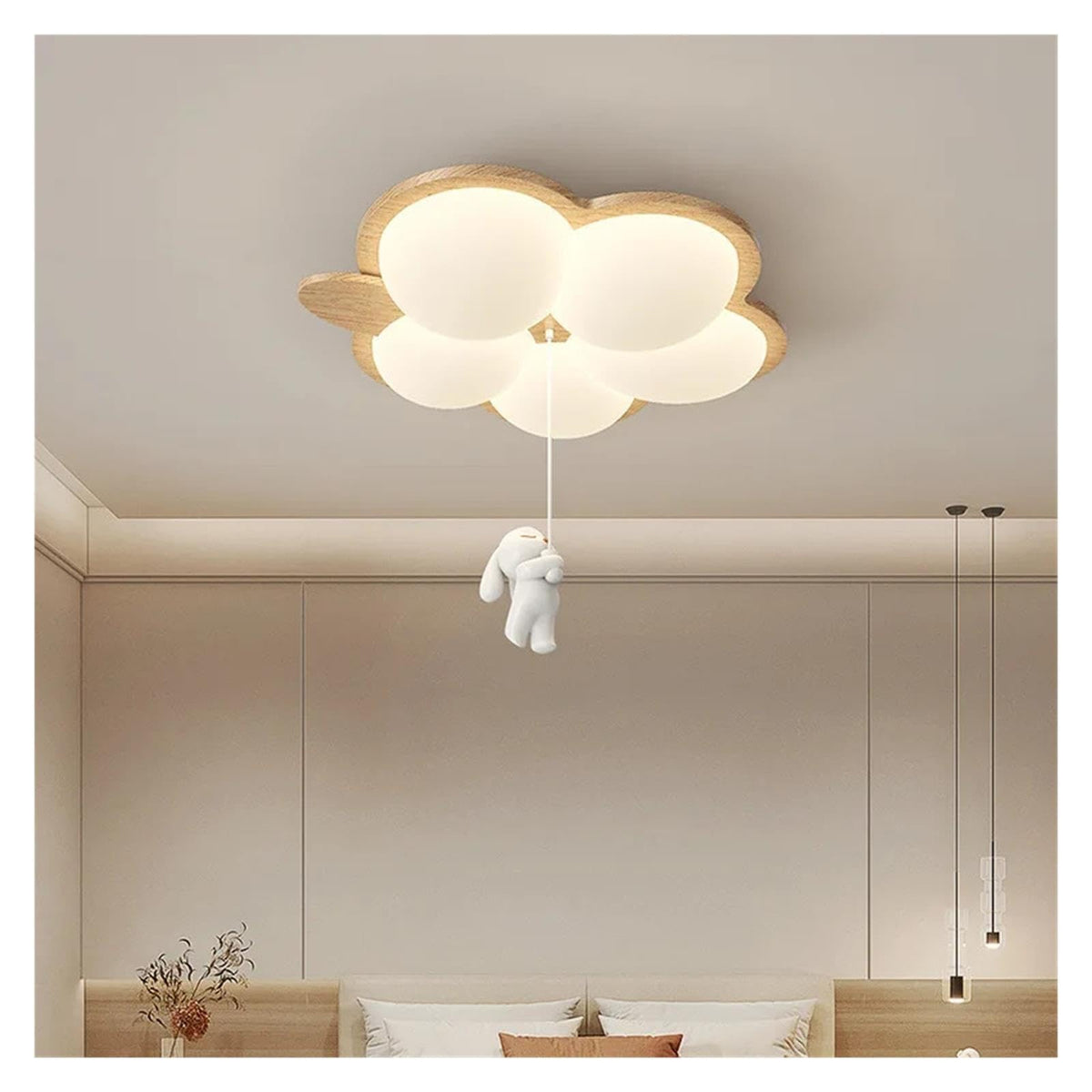 Wooden Color Cream Ceiling Lamp Bedroom LED Chandelier Lighting Stylish