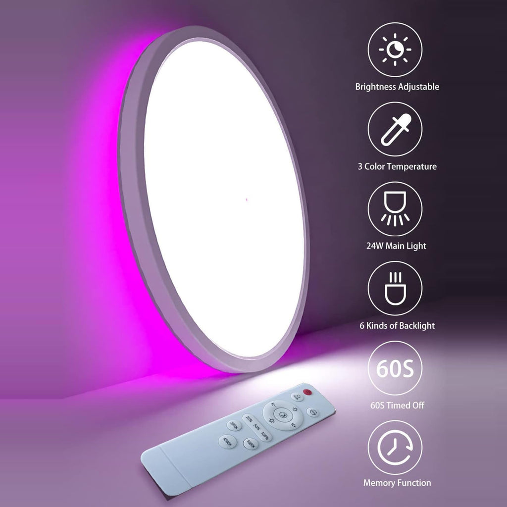 11.4in Backlit RGB Ceiling Light, 32W Ultra-Thin 1.4in,Dimmable