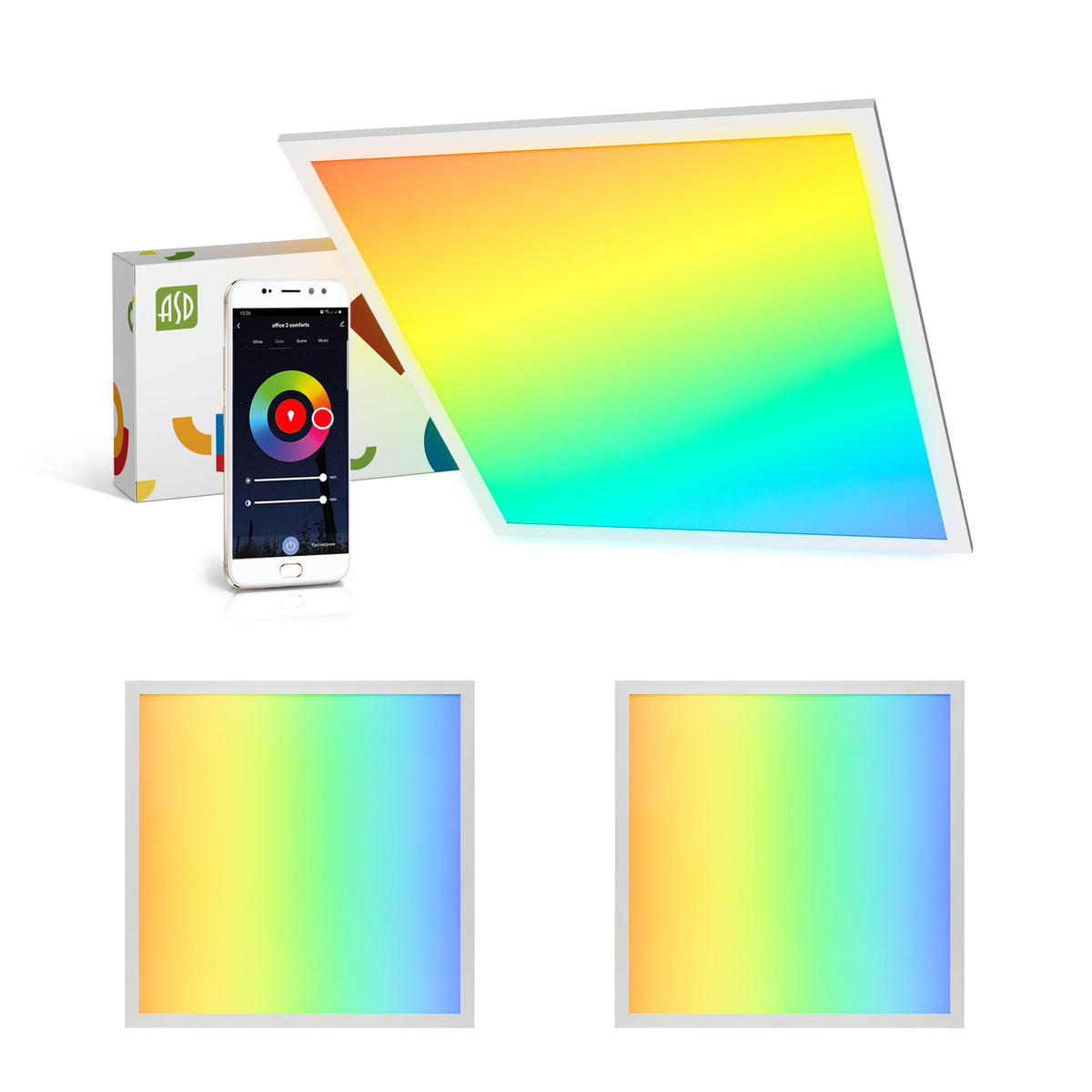 ASD 2x2 RGBW Smart LED Flat Panel Light, 3500K 4000K 5000K UL 2 Pack