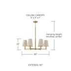Capital Lighting 454561MA Mira Bleached Natural Rope Shades Chandelier, 6-Light 360 Total Watts, 13" H x 30" W, Matte Brass