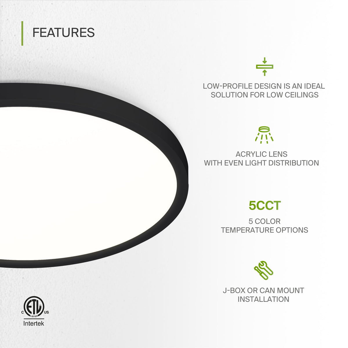 ASD 12" Round LED Flush Mount Ceiling Light 12-Pack | 5CCT | Black