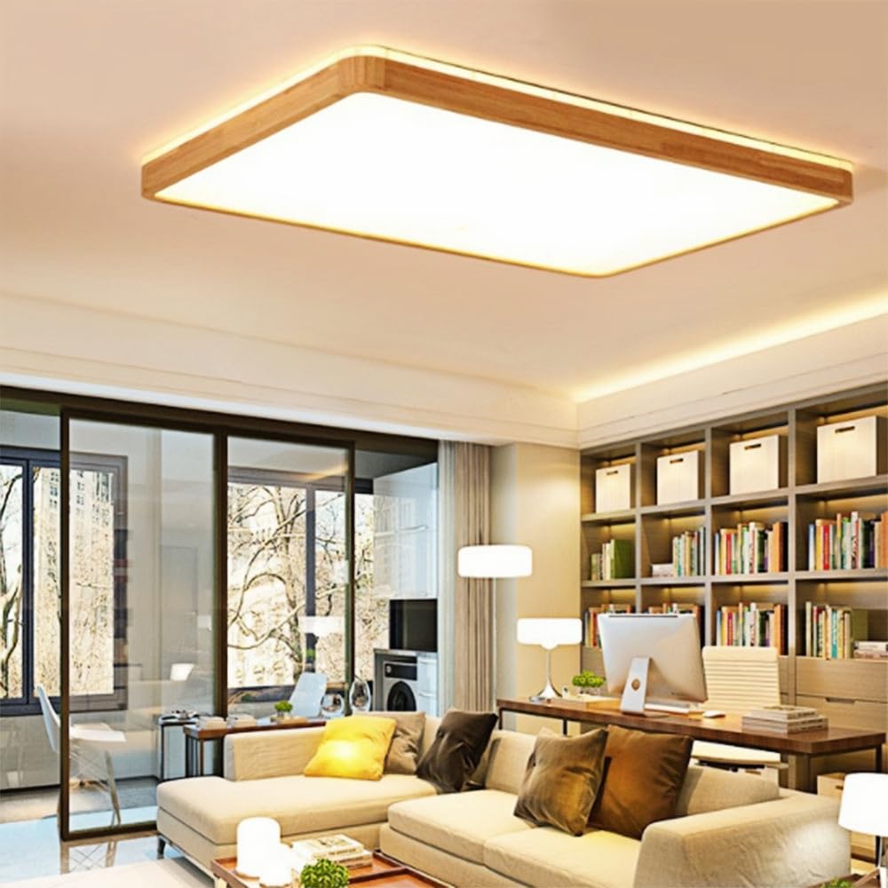 Ultra-thin Living Room Ceiling Lamp, Chinese Solid Wood Close To Ceiling Light Fixtures, Smart Bedroom Dimmable Flat Ceiling Lighting(3000-6000K), Side Emitting Design Ceiling Lights For Stu