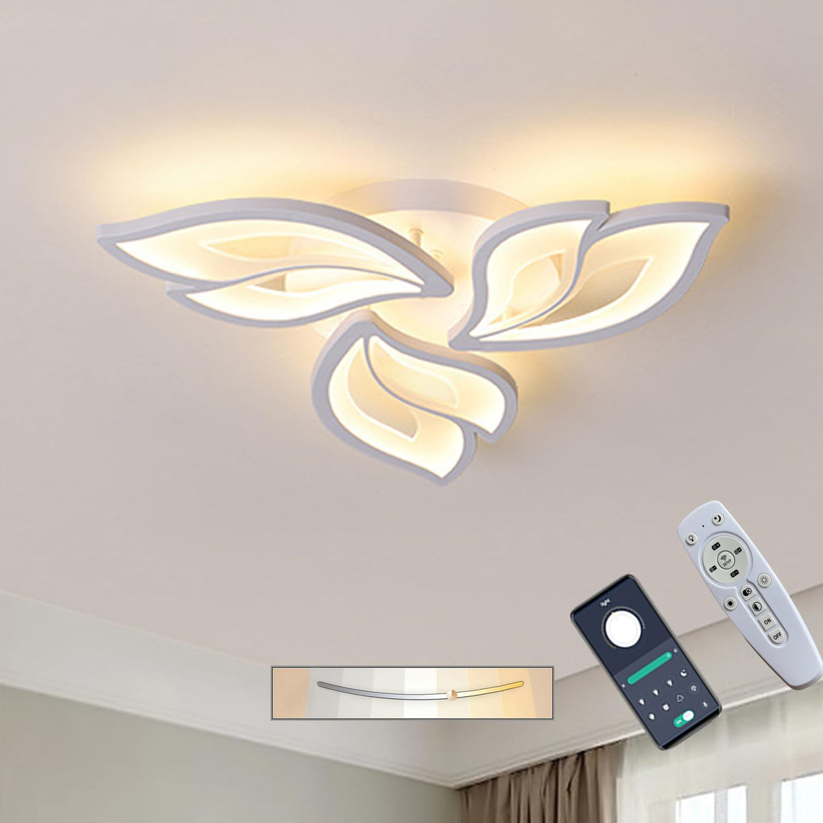 15‑Light Dimmable White Flower‑Shaped Acrylic LED Ceiling Lamp with Remote(