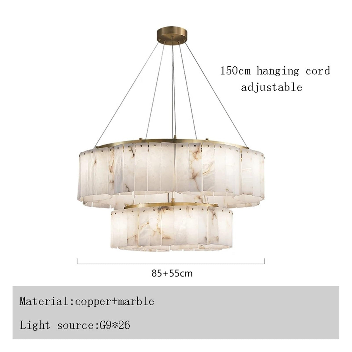Luxury Ring Marble Ceiling Lamp Chandelier Pendant Dimmable Lustre with Brass Base Accents for Bedroom Lighting Decor Stylish
