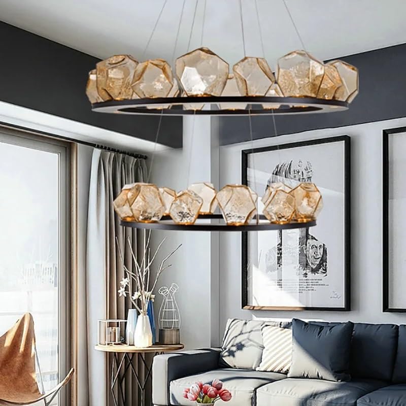 Pendant Lights, Modern LED Living Room Chandelier Lighting Nordic Rock Glass Dining Hanging Lamp Luxury Bedroom Restaurant Fixture(Changeable,Dia60-80cm)