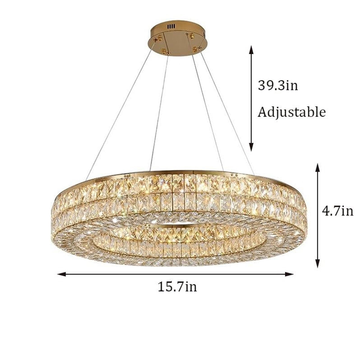 Modern Round Light Luxury Living Room Chandelier 3 Color Mode K9 Crystal Shade Smart Hanging Lamp Gold Semi Flush Mount Ceiling Light Fixture for Villa Restaurant Corridor Hotel