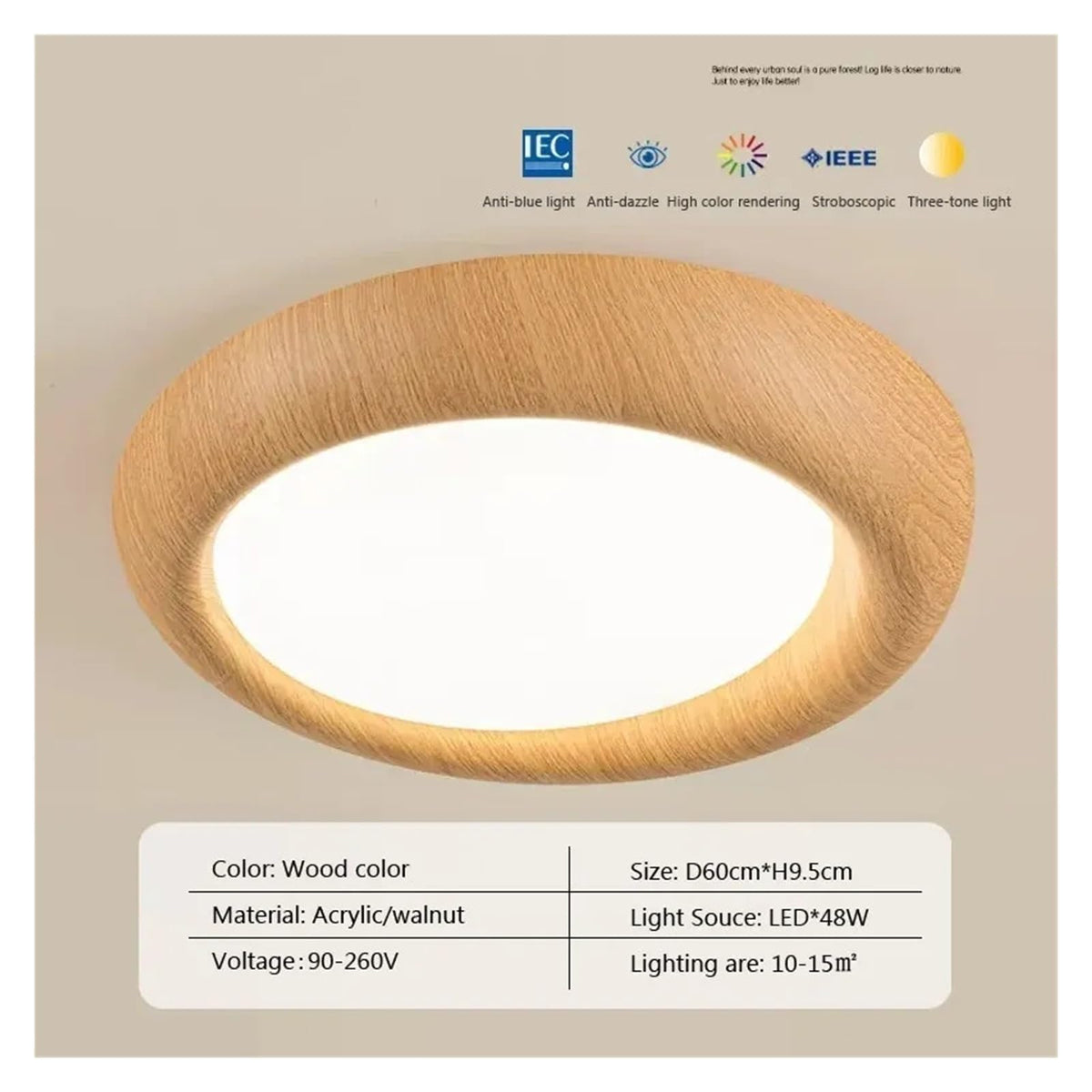- LED Ceiling Light Wooden Acrylic Resistant to Blue Light Log Color Lamps Bedroom Study Hallway Decorative Fixture,Pendant