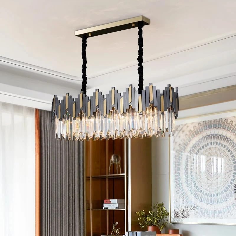 Modern Luxury LED Crystal Chandelier Remote Control Living Room Bedroom Kitchen Nordic Lighting Gloss(L90CM W35CM)