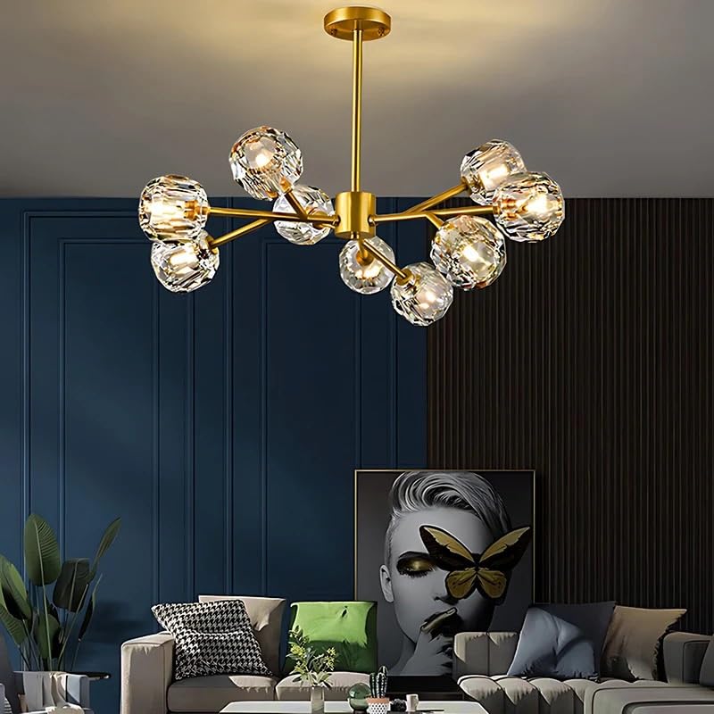 Nordic Crystal Full Copper Chandelier Elegant Lighting Fixture Ideal for Restaurant Living Room Bedroom Home,Hanging Light(Tri Color,18-Head_11CM)