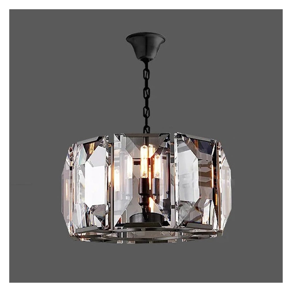 Modern Luxury Rectangular Crystal Dining Room Pendant Light Linear Chandelier with Multi-Faceted Crystal Blocks