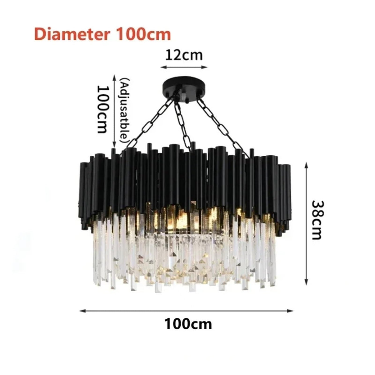 Round Hanging Lights Modern K9 Crystal Luxury LED Chandelier Lighting Black Fixtures Lights