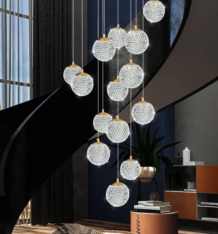 Chandelier, Spiral Staircase Long Chandelier Led Light Luxury Attic Living Room Kitchen Home Decoration Bedroom Ceiling(48 Heads,Tricolor Light)