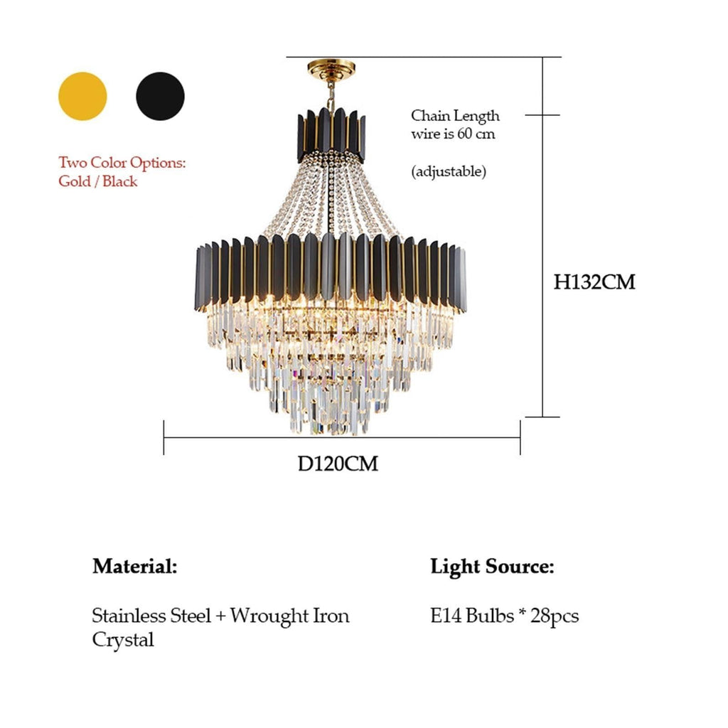 Black Gold Cone Tiered Beaded Crystal Vertical Slat Hanging ,Classic