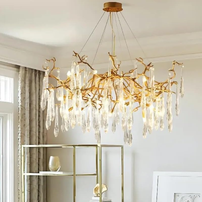Ceiling Pendant Light, Modern Serip Crystal Tree Branch Chandelier for Living Room Dining Luxury Round Hanging Waterfall Pendant Vila(L125 45 60cm,Warm White)