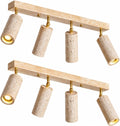 4 Light Yellow Travertine LED Ceiling Fixture with Wood Base 110V