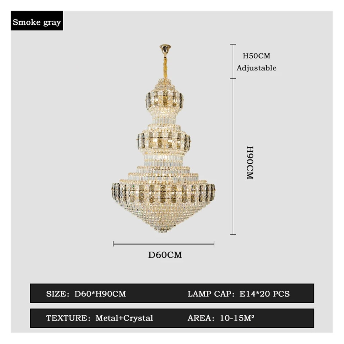 Modern Chandelier, Crystal Duplex Building Headlight Living Room Light Luxury European Villa Jump Floor Lift Empty Hotel Lobby(Amber-D100CM,Warm Light)