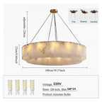 Round Drum Natural Alabaster Chandelier, Modern Marble Shade Pendant Light