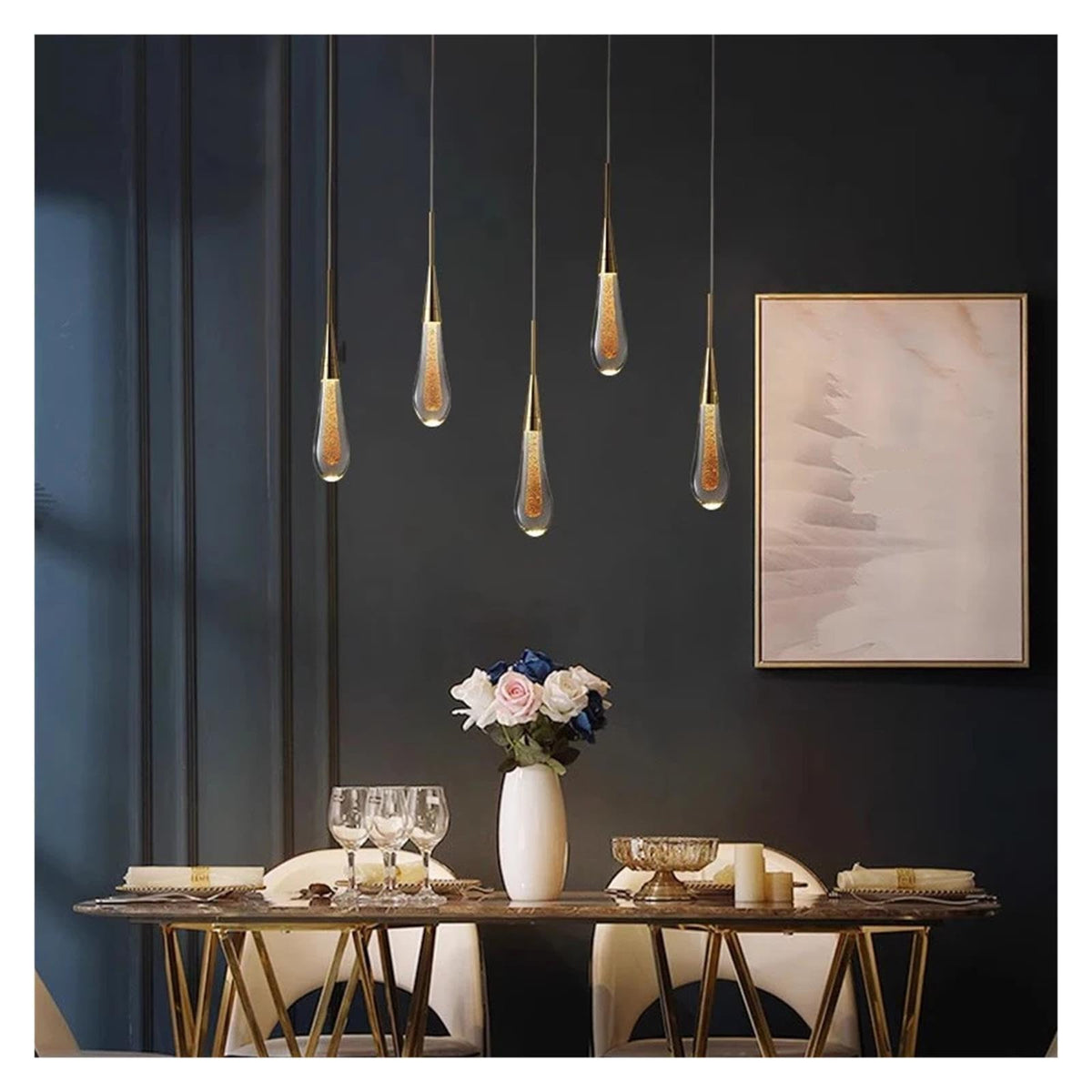 Teardrop Glass Pendant Light Raindrop with Brass Tone Top,Classic
