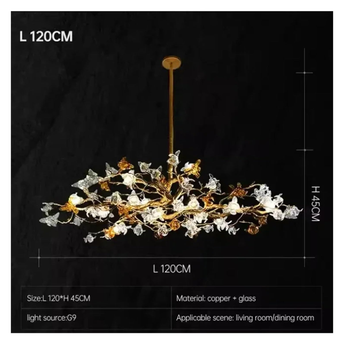 Modern Coppe Crystal Tree Branch Ceiling Chandeliers for Restaurant Living Room Bar Tea Room Luster Hanging Lighting,Simple