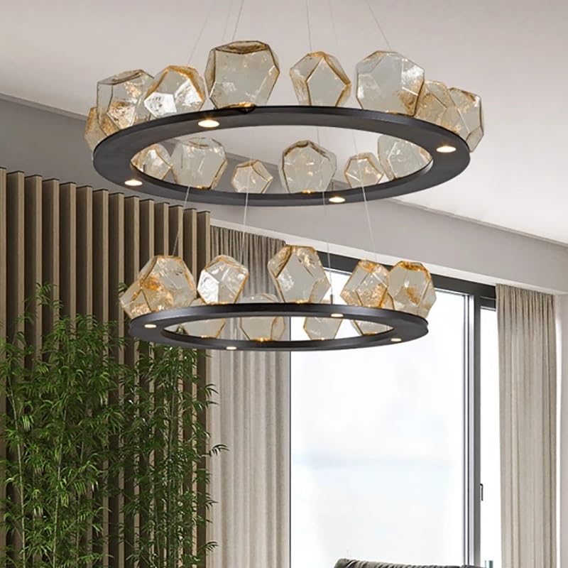 Pendant Lights, Modern LED Living Room Chandelier Lighting Nordic Rock Glass Dining Hanging Lamp Luxury Bedroom Restaurant Fixture(Changeable,Dia60-80cm)