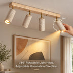 4 Light Yellow Travertine LED Ceiling Fixture with Wood Base 110V