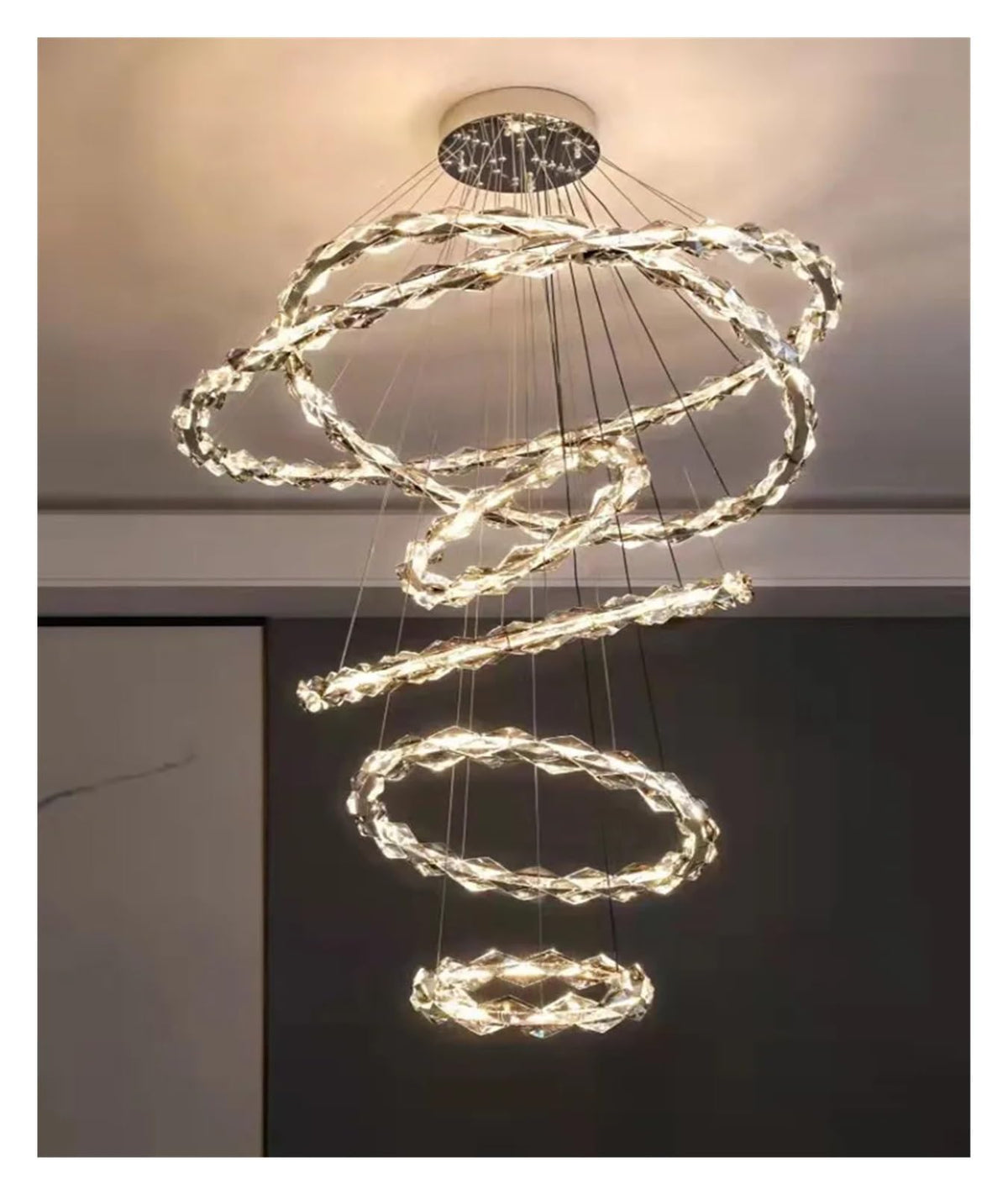 Chandeliers, 2025 Luxury Luster Pendant Light Ring-Shaped Multi-Layer Crystal Ceiling Lamp for Villa Dimmable Custom Living Room Staircas(D100cm with D80cm,White)
