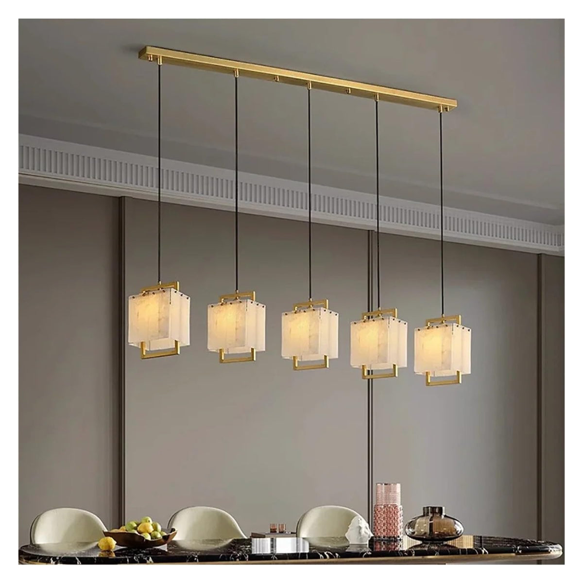 Marble Chandelier Round Rectangle Pendant(Neutral Light 10 Light)