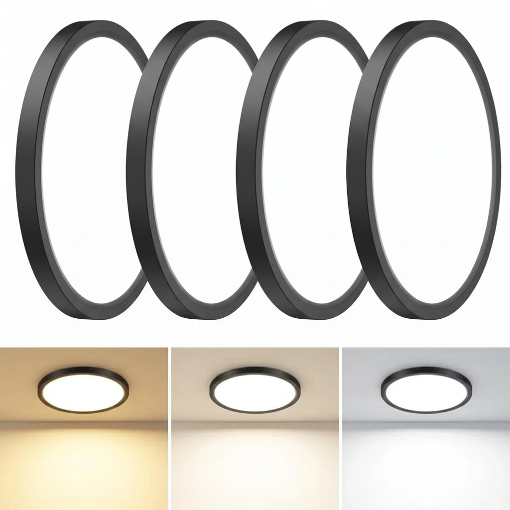 8PACK LED Flush Mount Ceiling Light Fixture, 3000K-4000K-6500K & 150W Equivalent Modern Kitchen Recessed Ceiling Lamp 24W 3200Lm 12Inch Closet Round Surface for Bathroom Laundry Bedroom Hallway