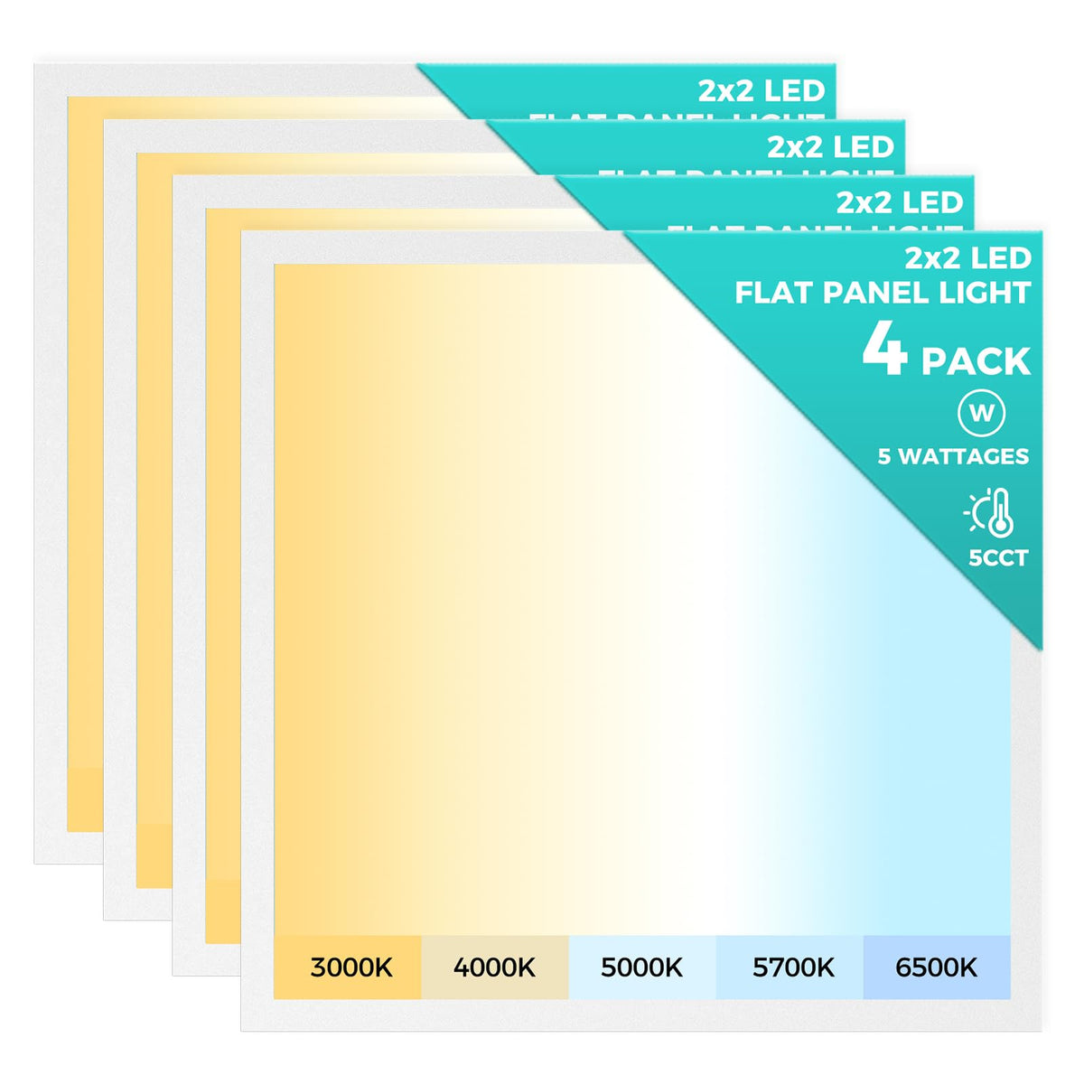 8 Pack 2x2 LED Flat Panel Light, Dimmable Lay-in Recessed for Drop Ceiling Light, 6500LM, 120-277V, 30-50W Selectable, 5 CCT (3000K-6500K)