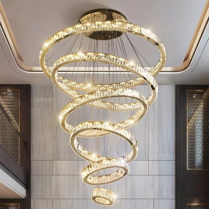 Chandelier Light, European Style Modern Crystal LED Chandelier Hanging Living Room Lighting Staircase Hall Lamps for(7 laps D140cm)