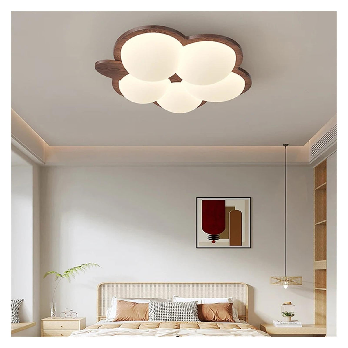 Wooden Color Cream Ceiling Lamp Bedroom LED Chandelier Lighting Stylish