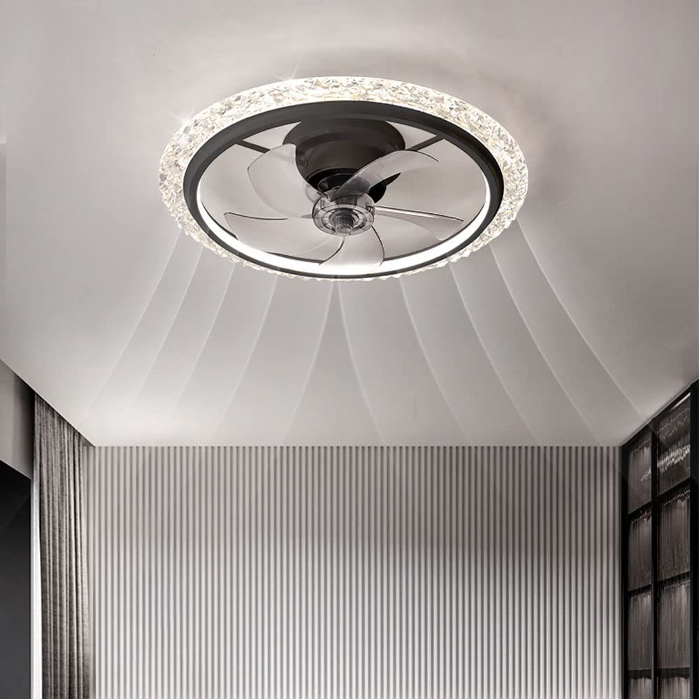 White/Black/Gold Copper Motor Light Fan Integrated Flush Mount Ceiling Lighting Fixture Led Ceiling Fan 3 Coltemperature Smart Remote Control Modern Ceiling Lamp for Living Room Bedroom/K/23