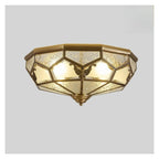 Vintage American Octagonal Flush Mount Ceiling Light Solid Brass Frame with Frosted Crackle Glass Shades Traditional Luxury Chandelier
