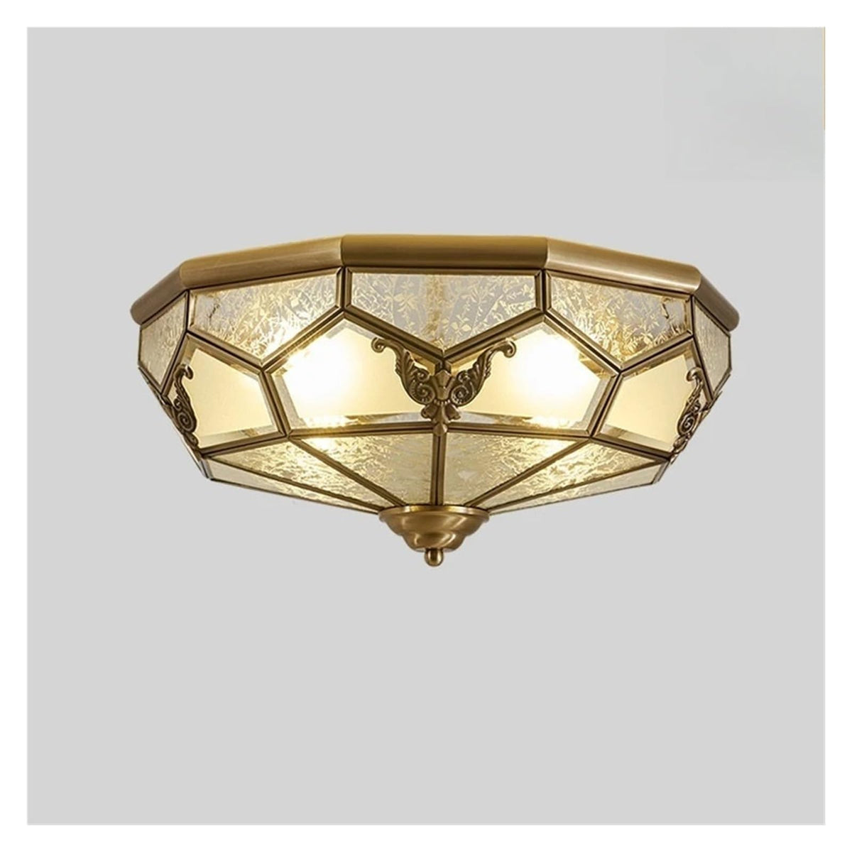 Vintage American Octagonal Flush Mount Ceiling Light Solid Brass Frame with Frosted Crackle Glass Shades Traditional Luxury Chandelier