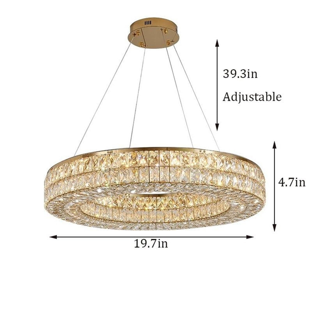 Modern Round Light Luxury Living Room Chandelier 3 Color Mode K9 Crystal Shade Smart Hanging Lamp Gold Semi Flush Mount Ceiling Light Fixture for Villa Restaurant Corridor Hotel