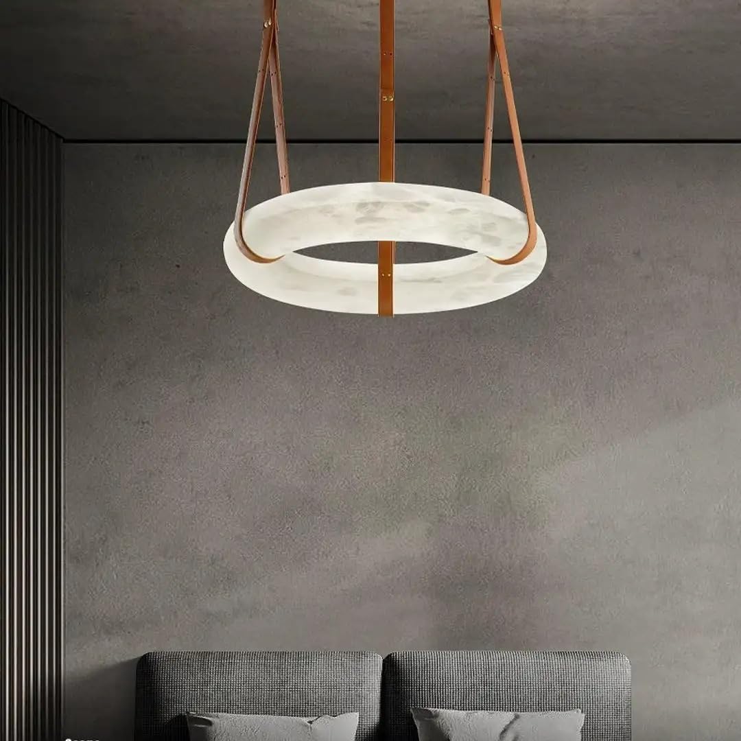 Luxury Natural Marble Leather Chandelier High-end Villa Lobby Pendant Lamp Living Dining Room Bedroom Hotel Home Decor(3 Color,B-D50cm)